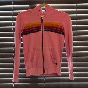 Aviator Nation Pink Hoodie with Multicolor Stripes